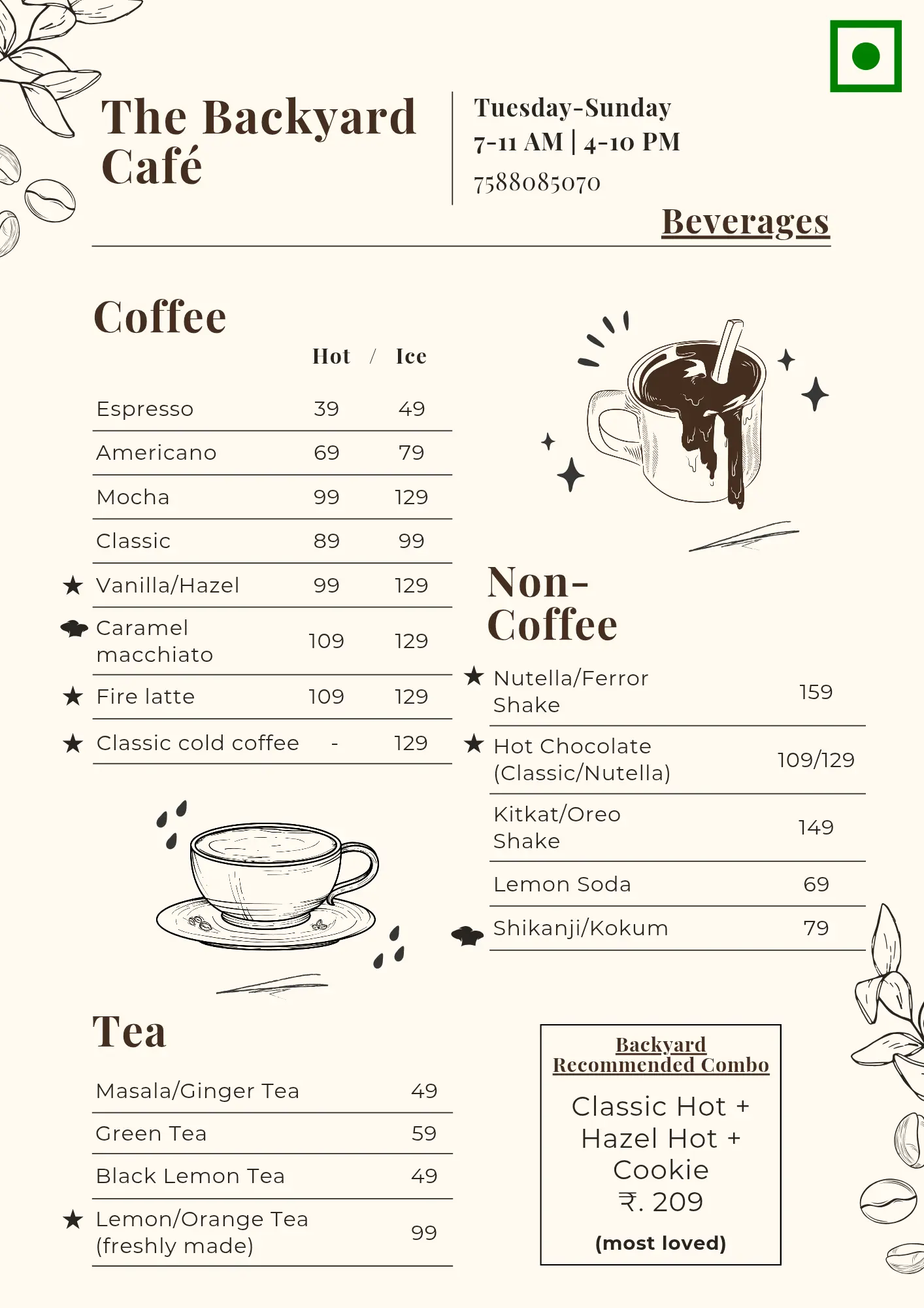 The Backyard Café Menu - Part 1
