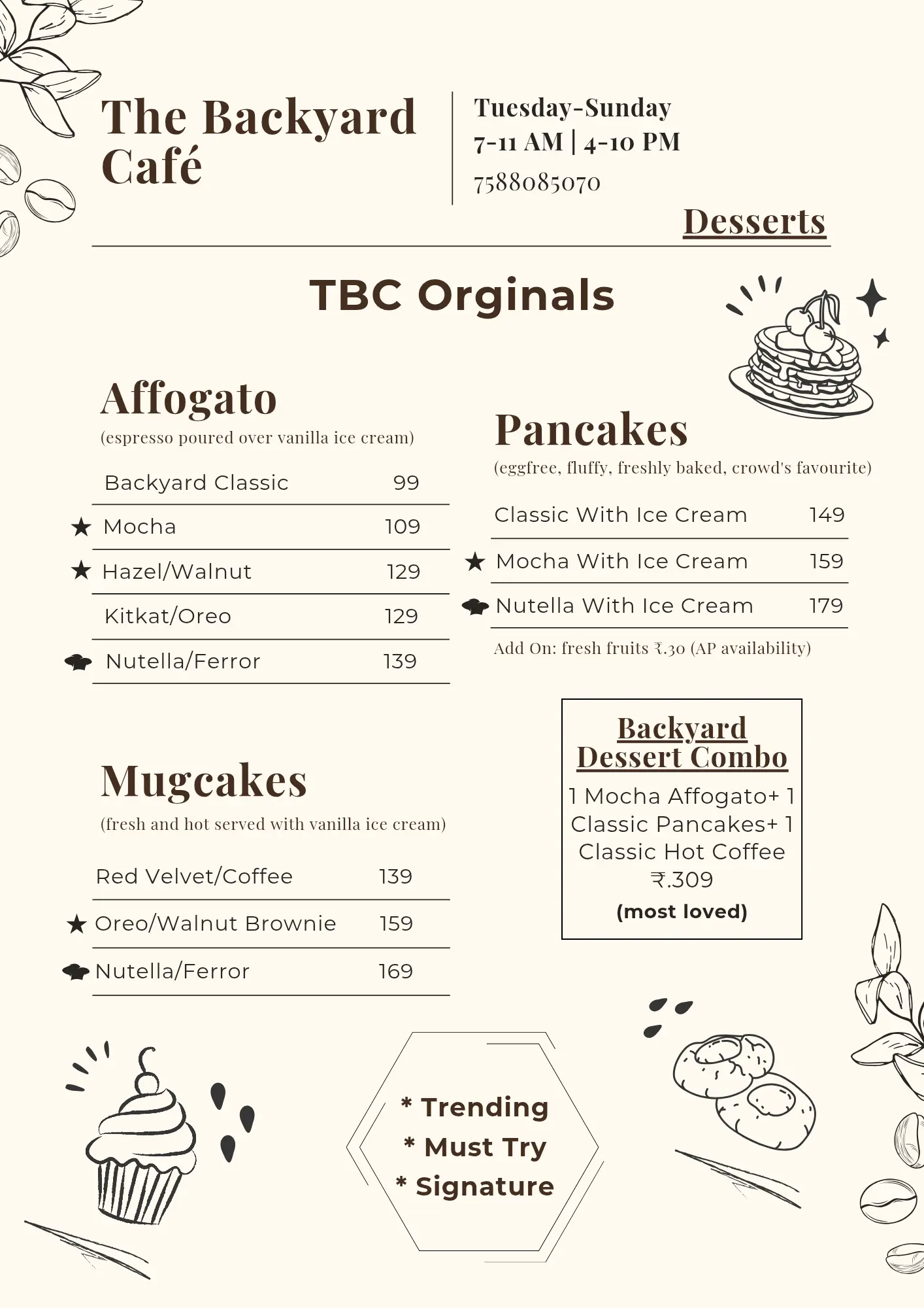 The Backyard Café Menu - Part 2